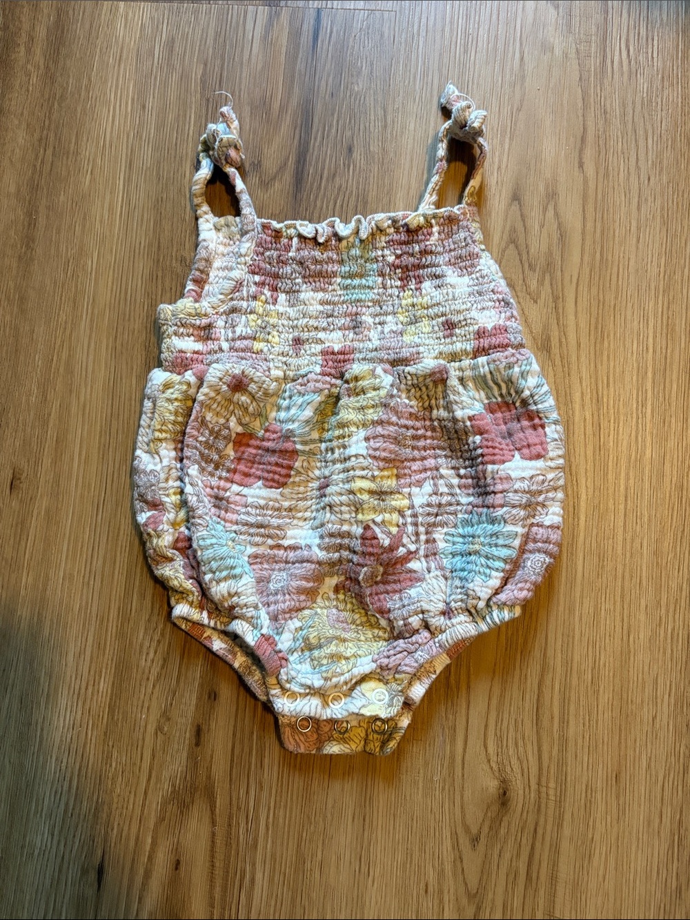 Smocked Floral Bubble Romper - Pink Multi